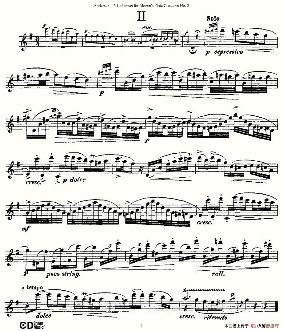 3 Cadenzas for Mozarts flute Concerto No.2