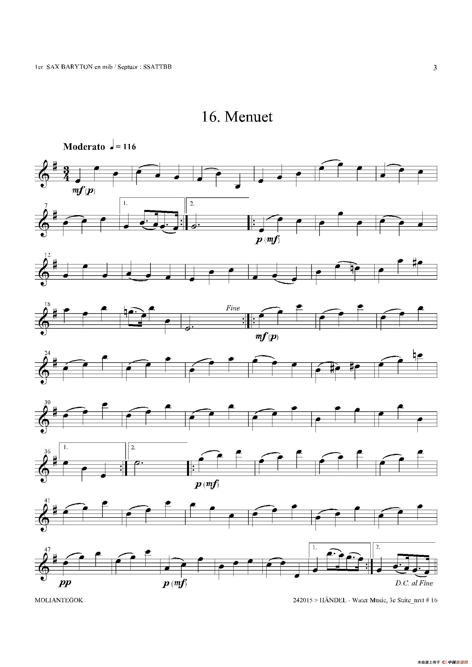 Water Music（HWV.350 No.3）（第一上低音萨克斯）