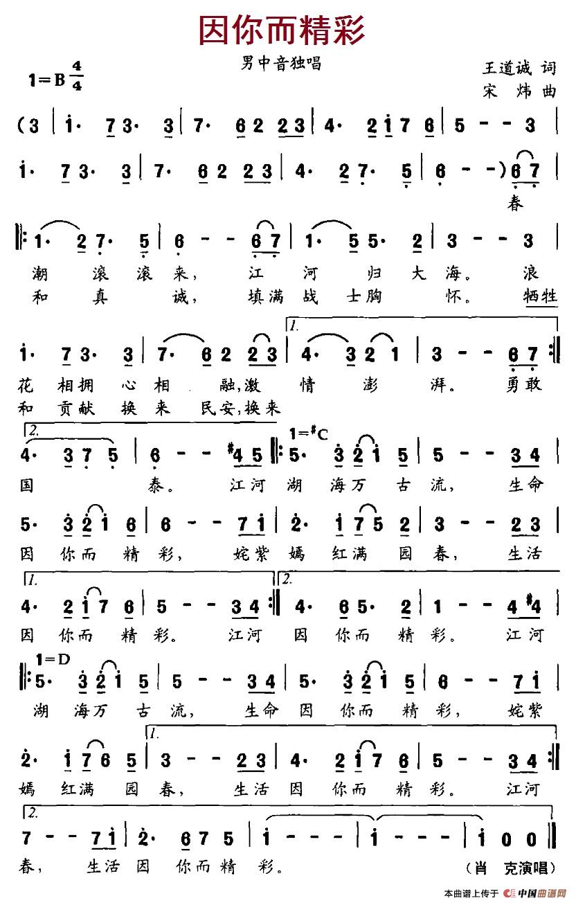 因你而精彩（王道斌词 宋炜曲）
