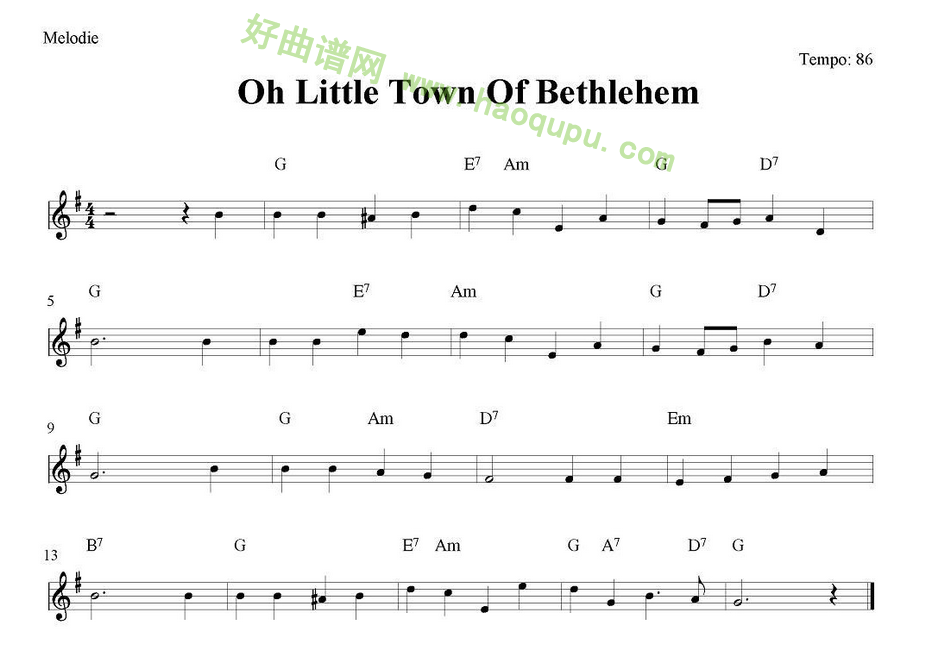 《Oh Little Town Of Bethlehem》 电子琴简谱