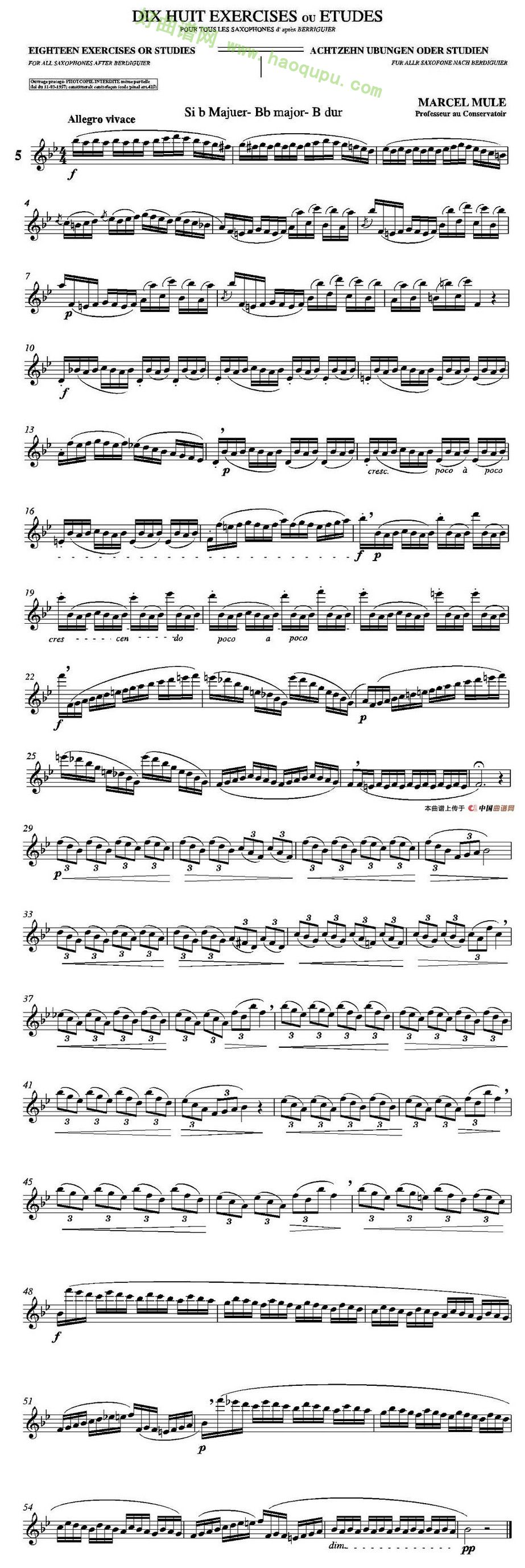 《马瑟·穆勒18首练习曲》（5） 萨克斯简谱