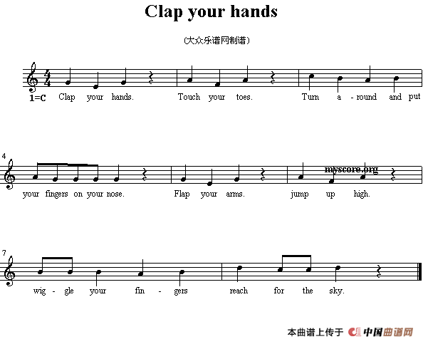 Clap your hands（英文儿歌、五线谱）
