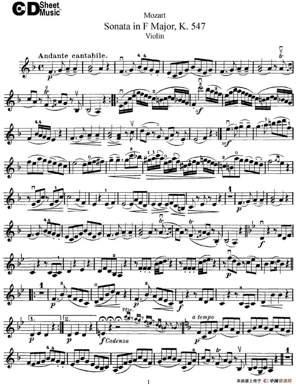 Violin Sonata in F Major K.547