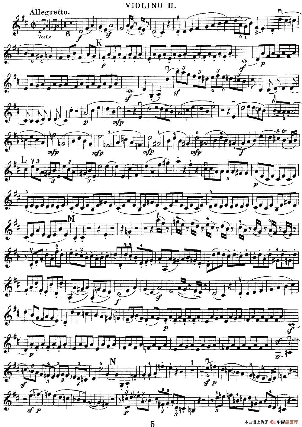 Mozart《Quartet No.21 in D Major,K.575》（Violin 2分谱）