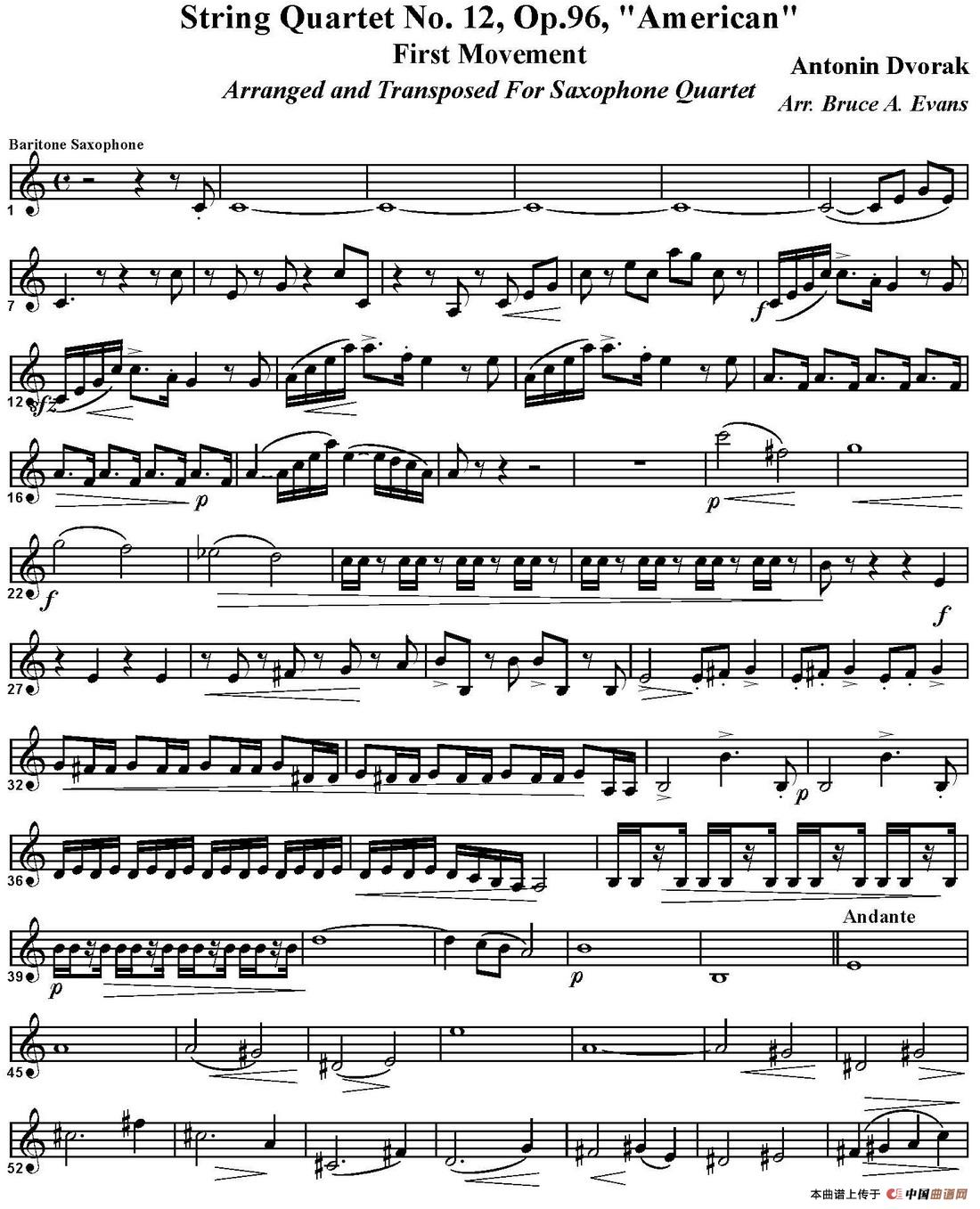 String Quartet No.12，Op.96（四重奏·上低音萨克斯分