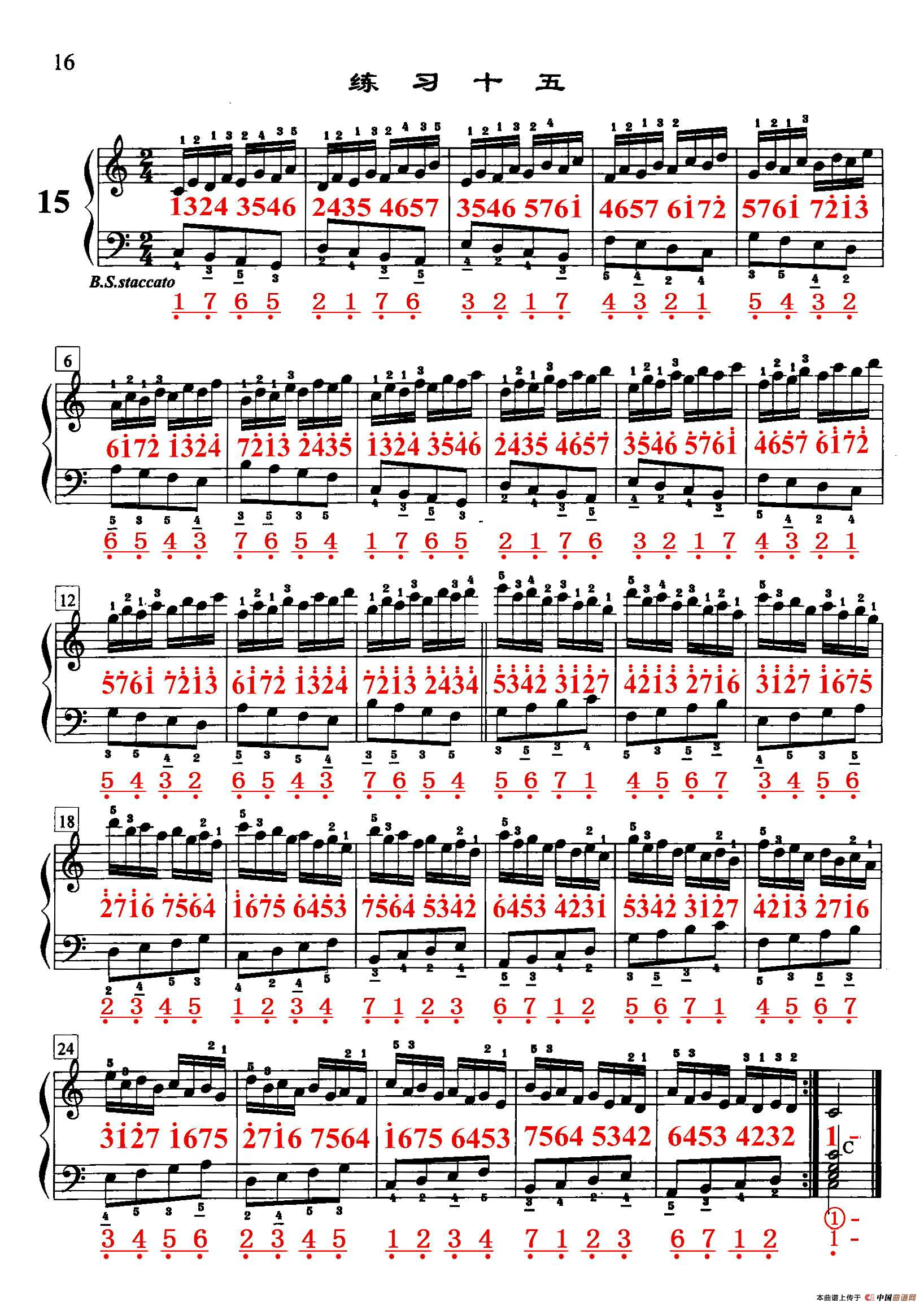 哈农《手风琴手指练习》之十五（五线谱+简谱）