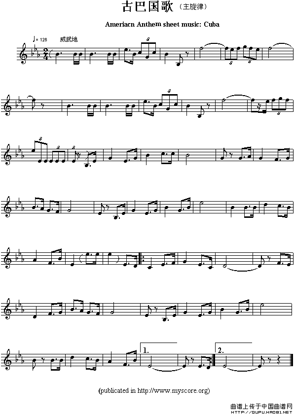 各国国歌主旋律：古巴（Ameriacn Anthem sheet music-