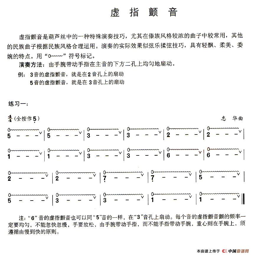 葫芦丝技巧练习之三：虚指颤音练习