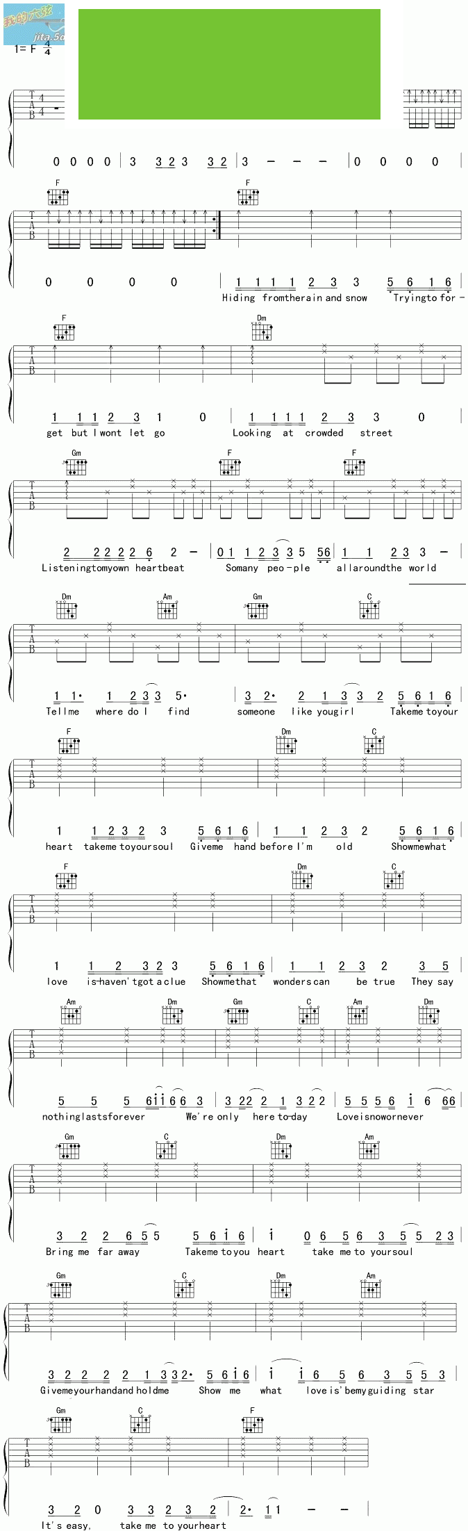 《Take me to your heart》吉他谱