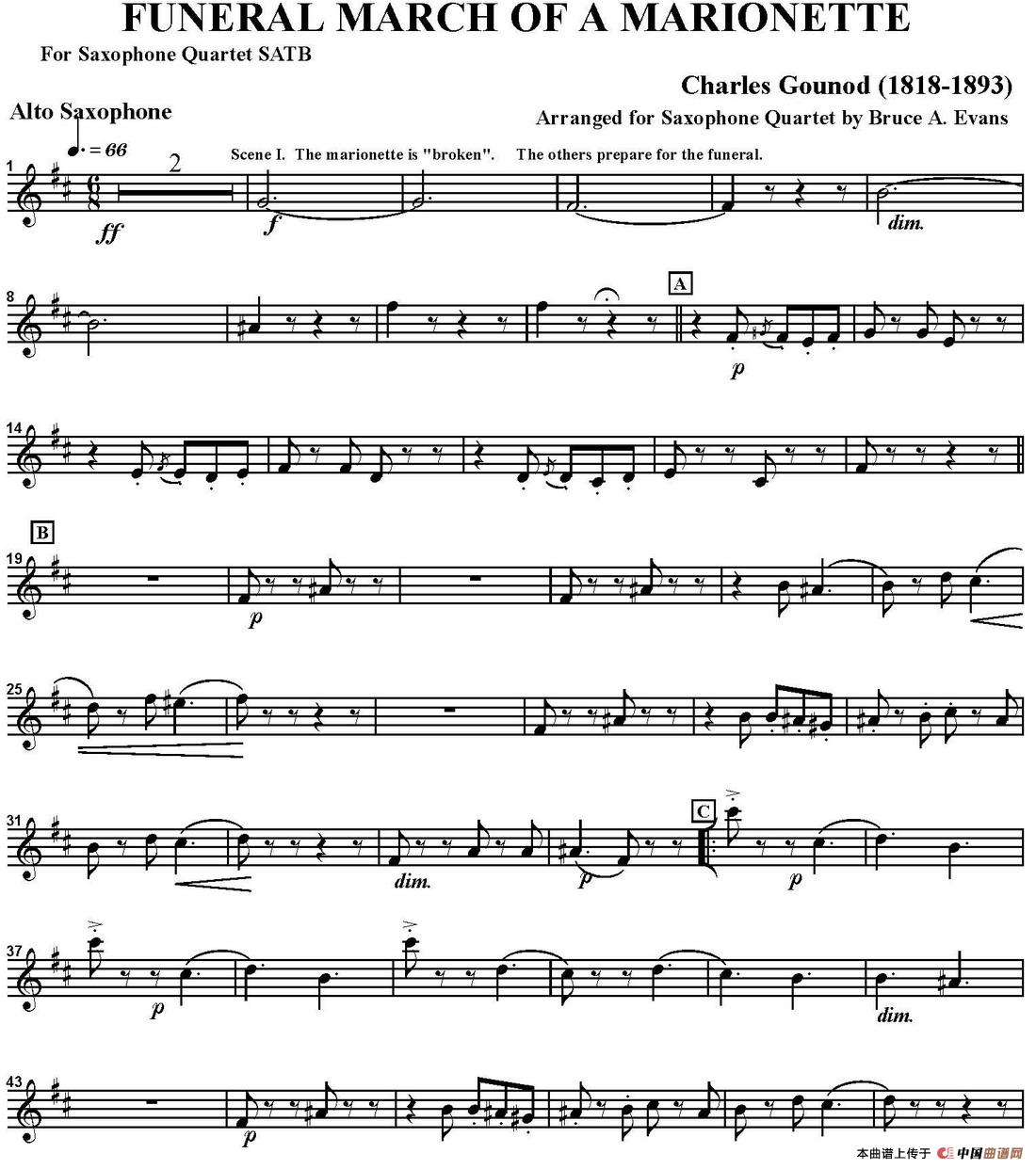 FUNERAL MARCH OF A MARIONETTE（四重奏·中音萨克斯分谱