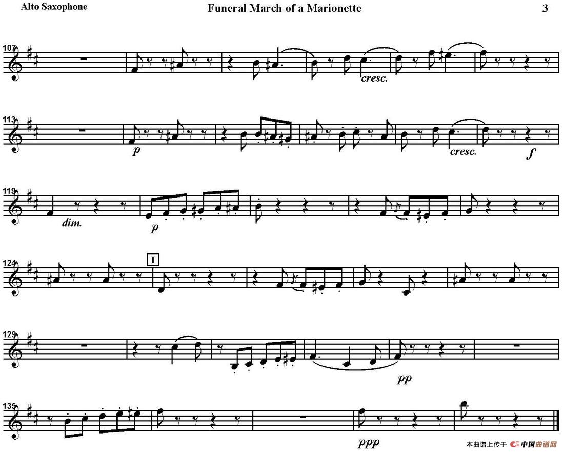 FUNERAL MARCH OF A MARIONETTE（四重奏·中音萨克斯分谱