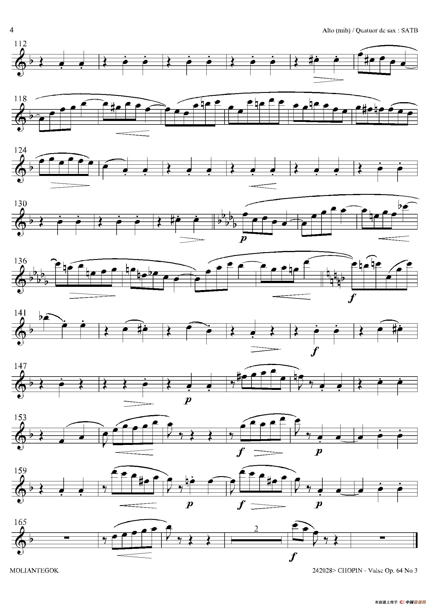 降A大调圆舞曲 Op.64 No.3（四重奏中音萨克斯分谱