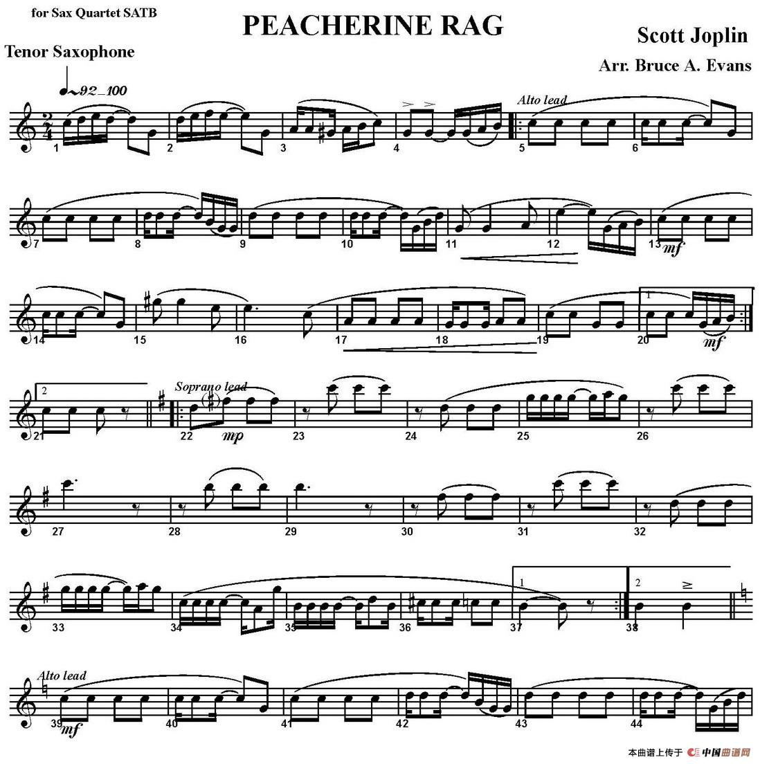 PEACHERINE RAG（四重奏·次中音萨克斯分谱）