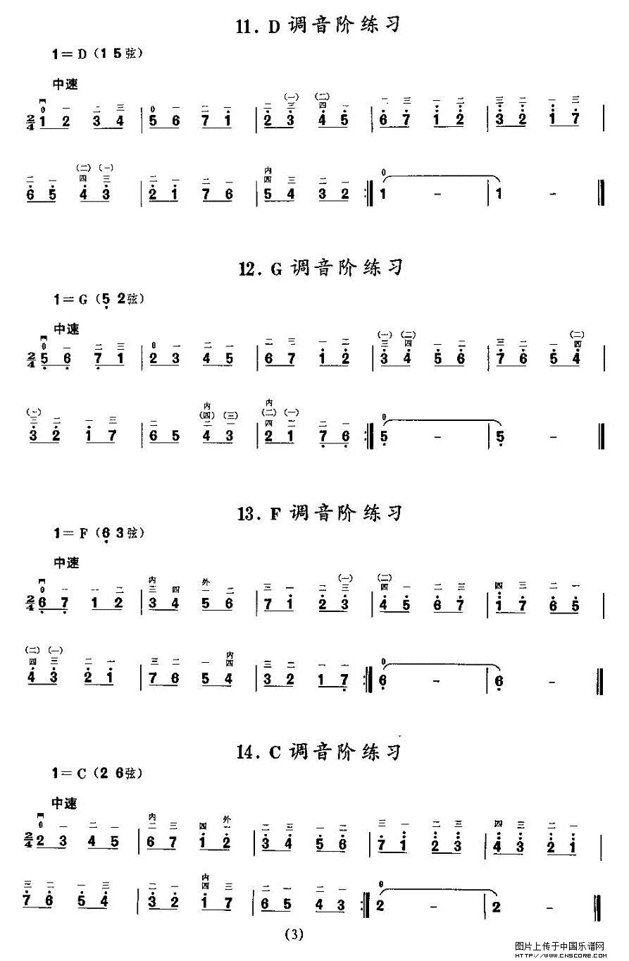 曲谱名：二胡微型练习曲：音阶练习二胡谱