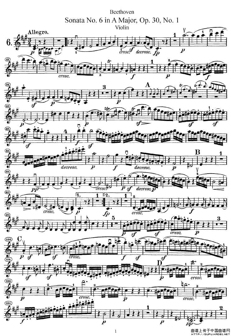 Sonata No.6 in A Major，Op.30，No.1（第六号小提琴奏鸣