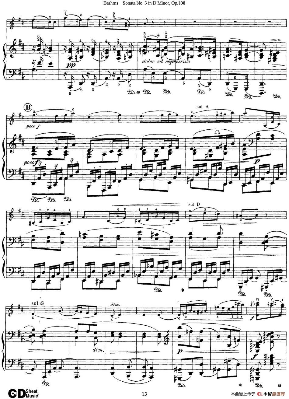 Violin Sonata No.3 in D Minor Op.108（小提琴+钢琴伴奏）