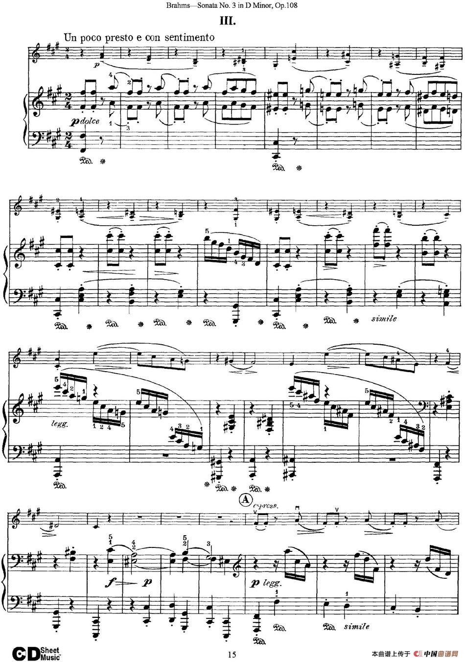 Violin Sonata No.3 in D Minor Op.108（小提琴+钢琴伴奏）