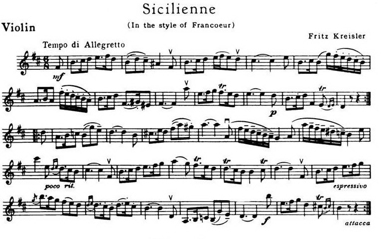 Sicilienne（西西里舞曲、克莱斯勒作曲版）小提琴谱