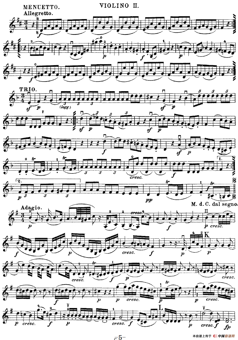 Mozart《Quartet No.20 in D Major,K.499》（Violin 2分谱）