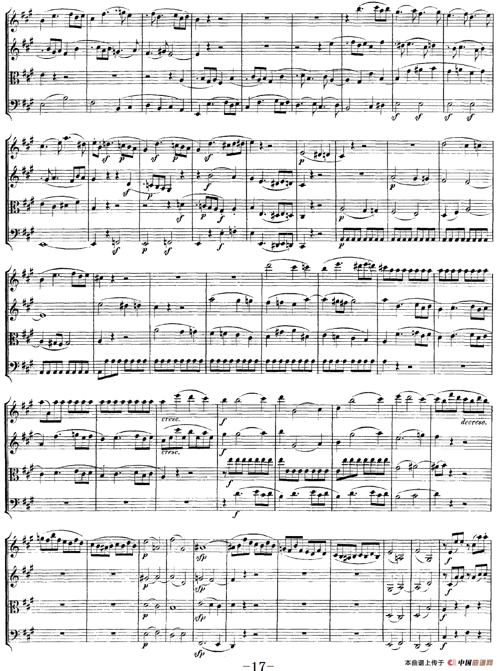 Mozart《Quartet No.18 in A Major,K.464》（总谱）