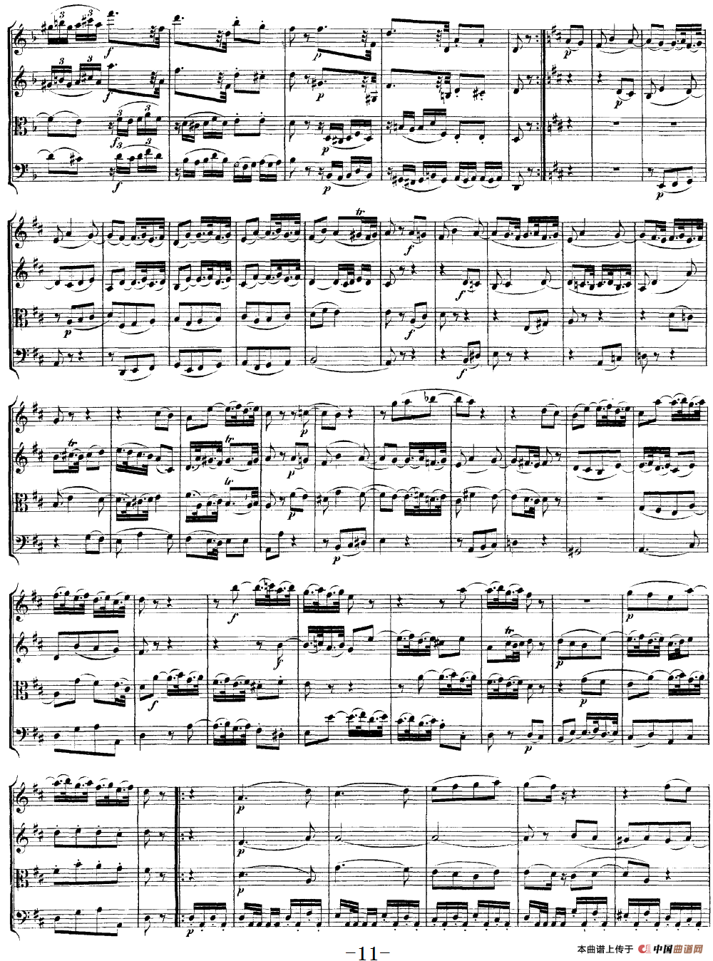 Mozart《Quartet No.18 in A Major,K.464》（总谱）