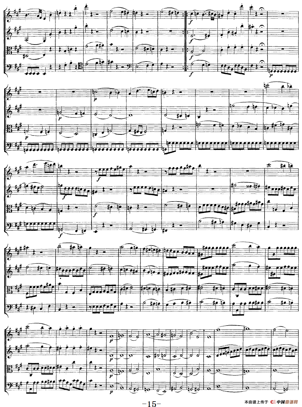 Mozart《Quartet No.18 in A Major,K.464》（总谱）