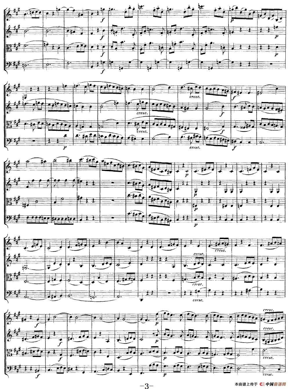 Mozart《Quartet No.18 in A Major,K.464》（总谱）