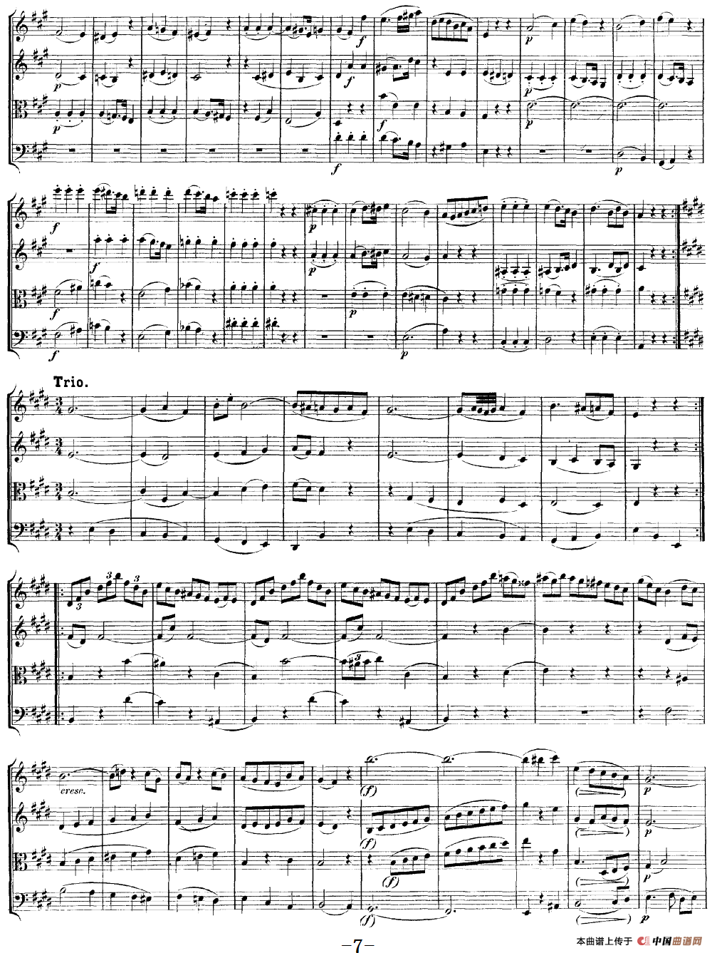 Mozart《Quartet No.18 in A Major,K.464》（总谱）