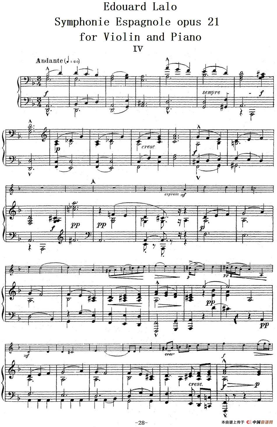 Symphonie Espagnole Op.21，No.4（西班牙交响曲）（小提