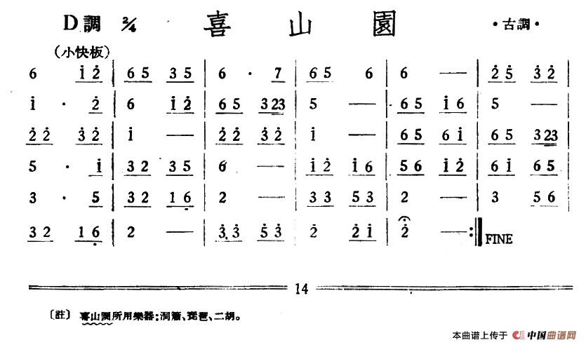 喜山园（丝竹乐谱）