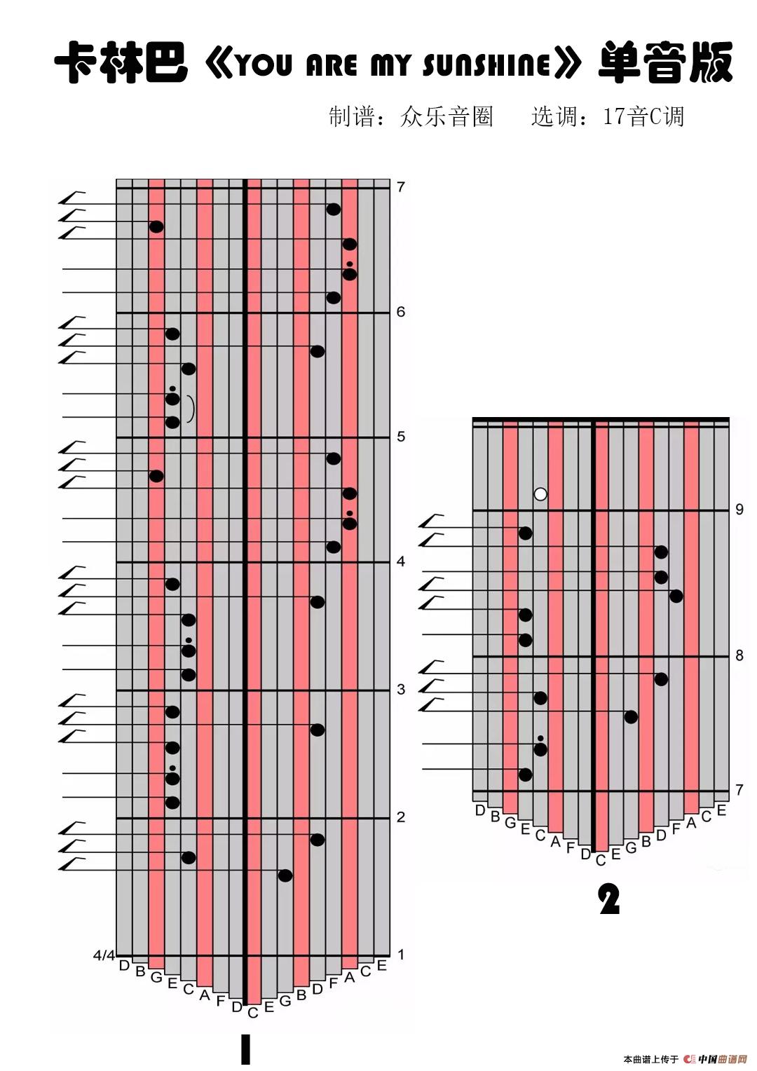 you 单音版（拇指琴卡林巴琴演奏谱）
