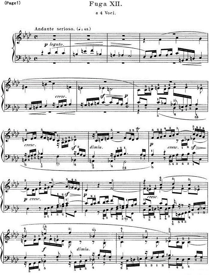 巴赫《平均律钢琴曲集·第一卷》之赋格曲（NO.12）