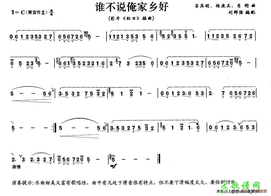 【谁不说俺家乡好笛子谱】