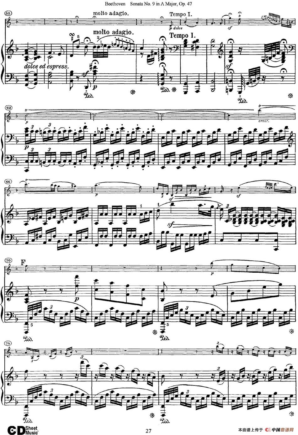 Violin Sonata No.9 in A Major Op.47（小提琴+钢琴伴奏）