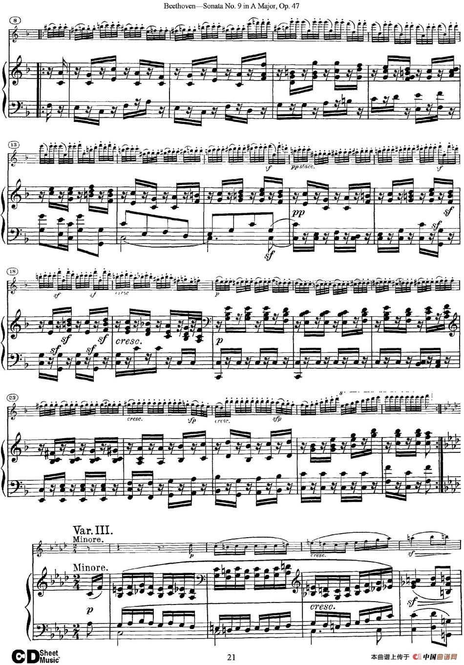 Violin Sonata No.9 in A Major Op.47（小提琴+钢琴伴奏）