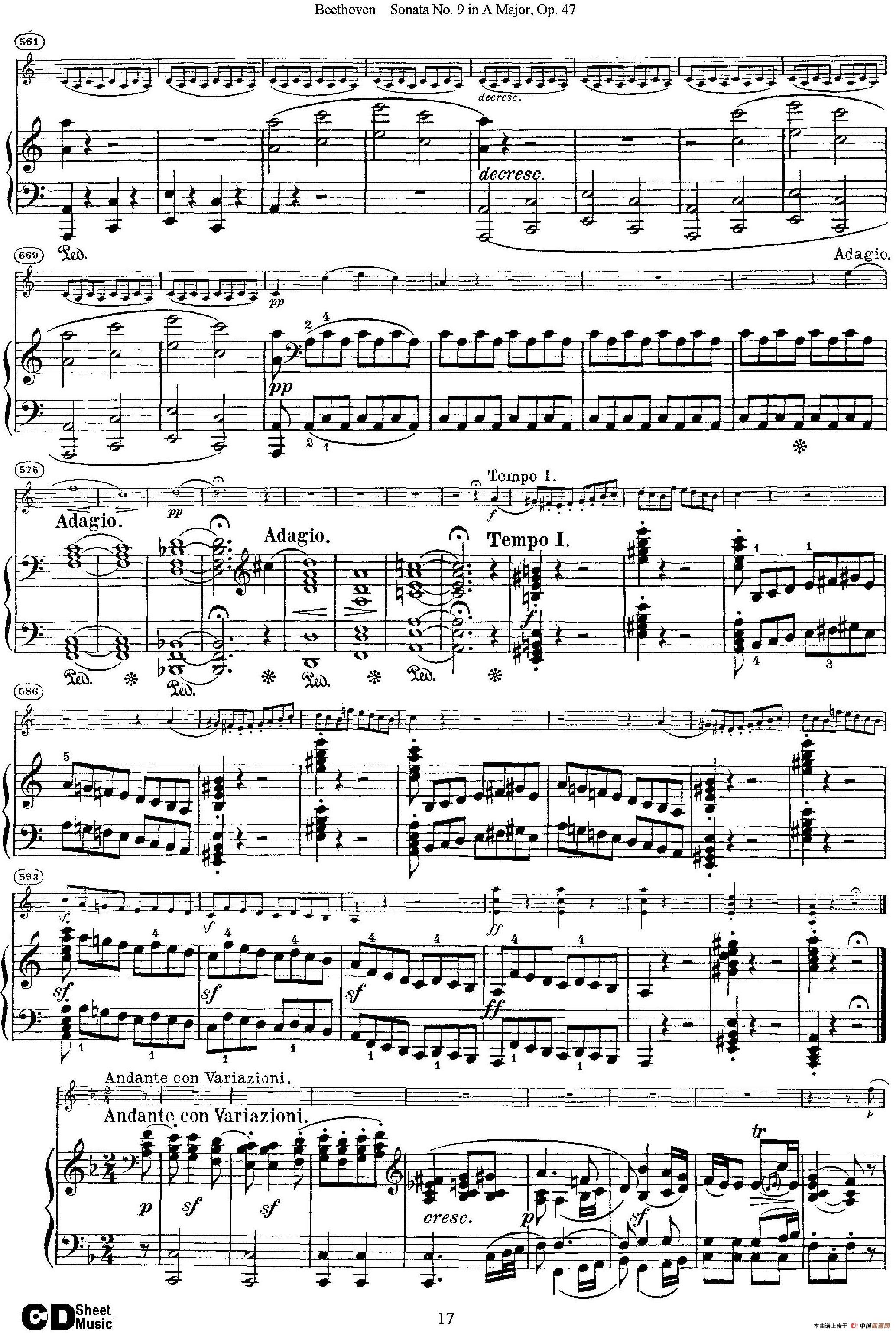 Violin Sonata No.9 in A Major Op.47（小提琴+钢琴伴奏）