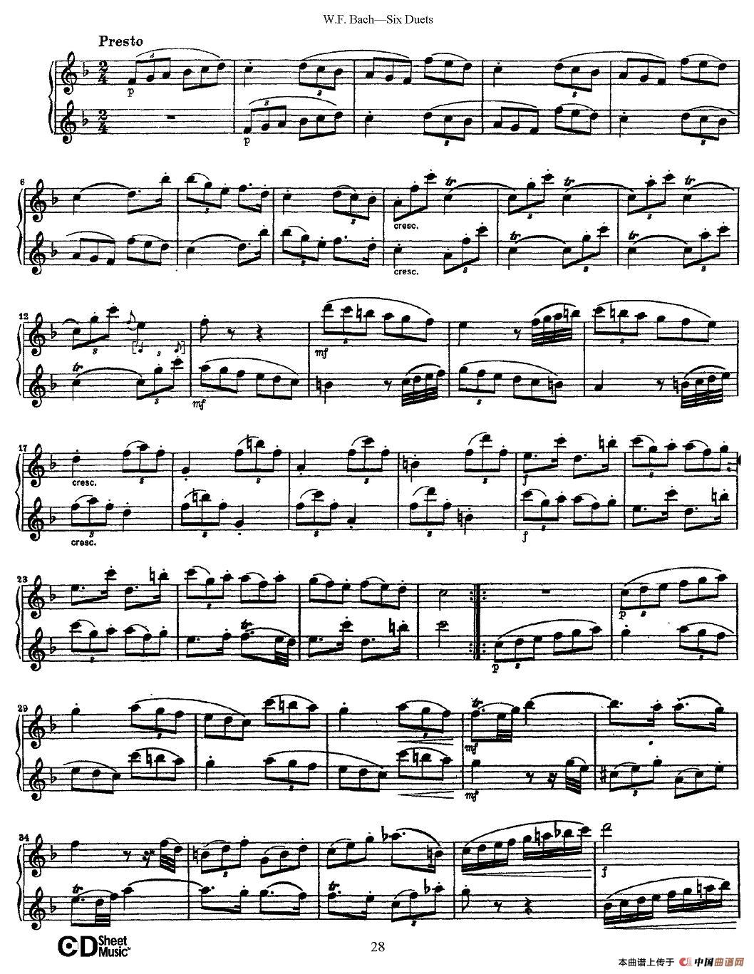 W.F.巴赫—六首二重奏练习曲（4）长笛谱
