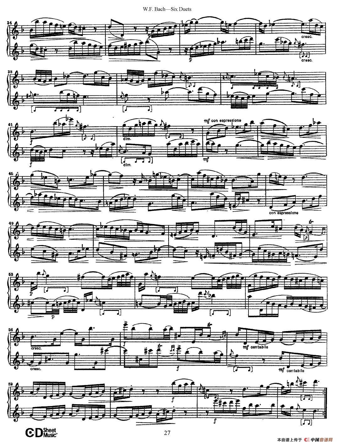 W.F.巴赫—六首二重奏练习曲（4）长笛谱