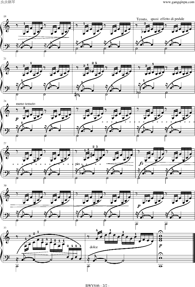12平均律第一首-带指法钢琴谱