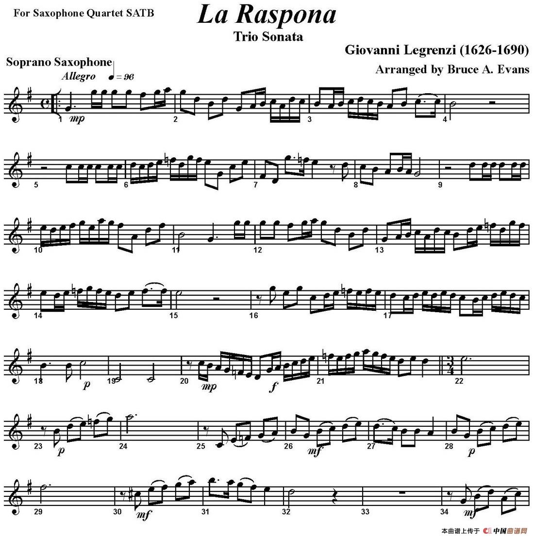 La Raspona（四重奏·高音萨克斯分谱）