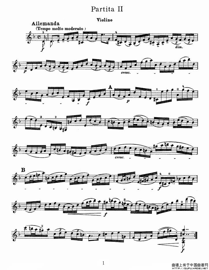 巴赫小提琴变奏曲（二）小提琴谱