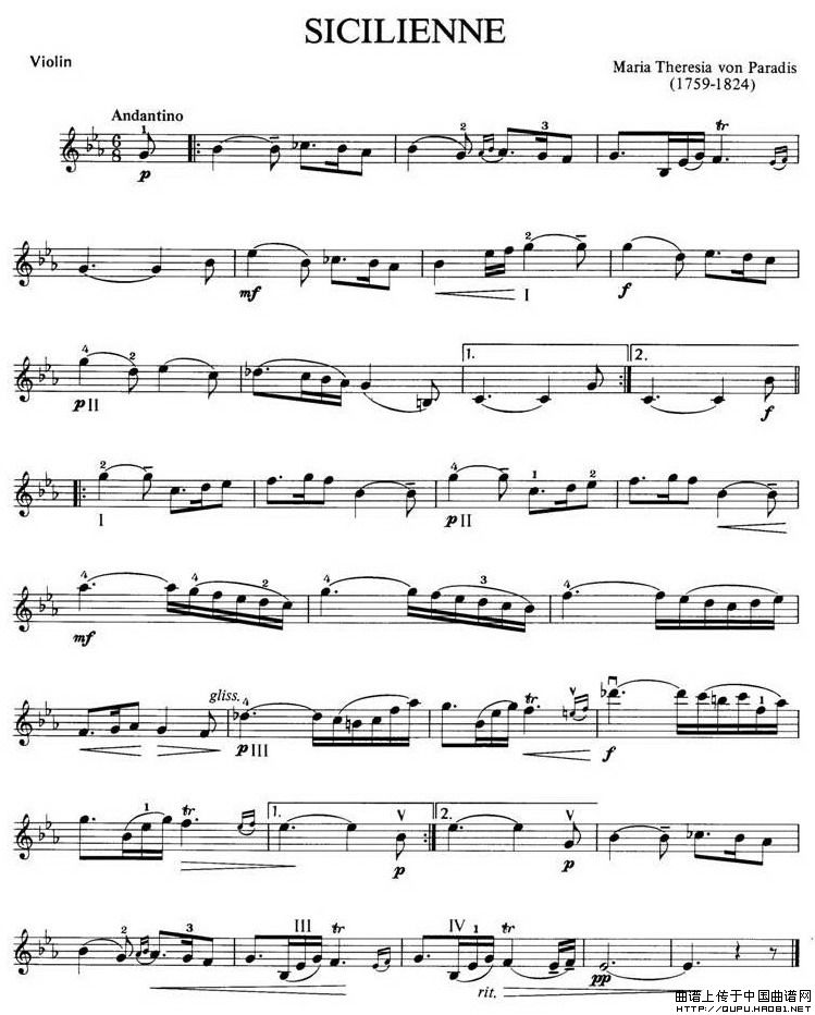 SICILIENNE（西西里舞曲、帕拉迪斯作曲版）小提琴谱