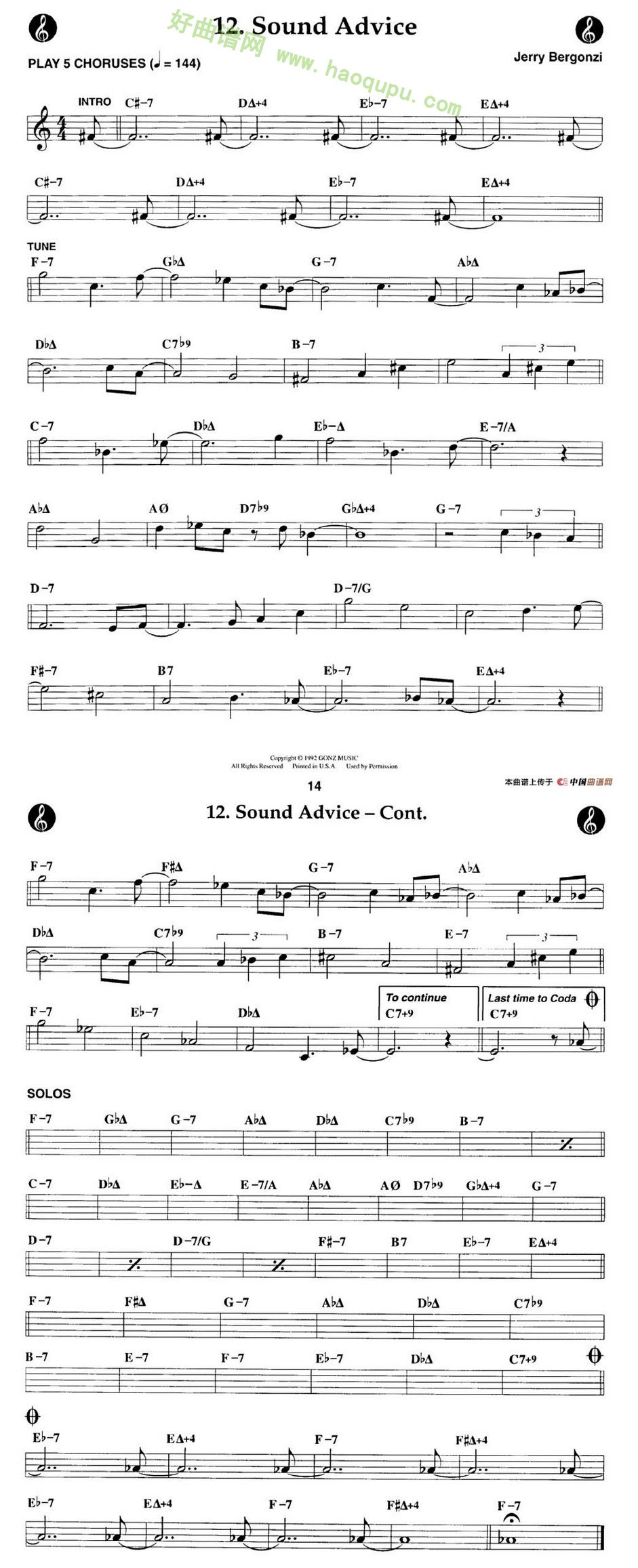 《Sound Advice - Cont.》萨克斯简谱