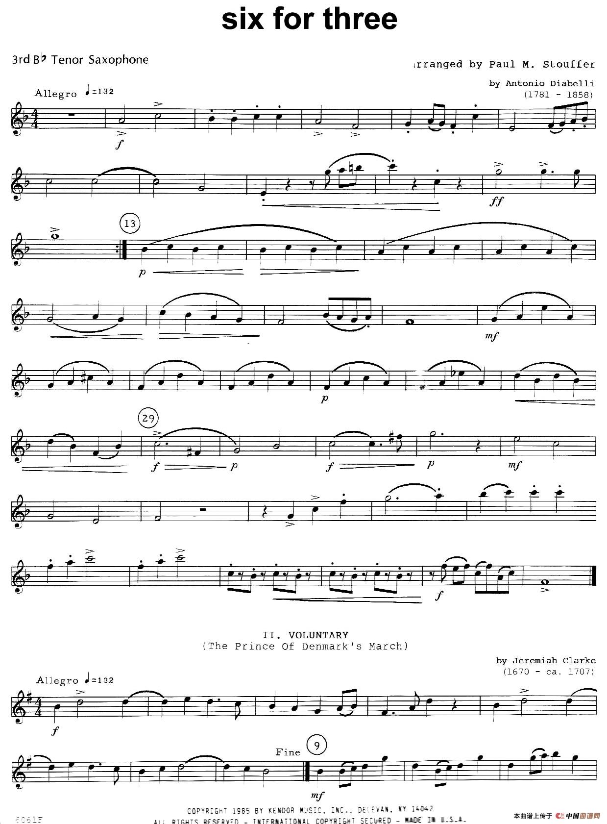 six for three（次中音三重奏第三萨克斯分谱）