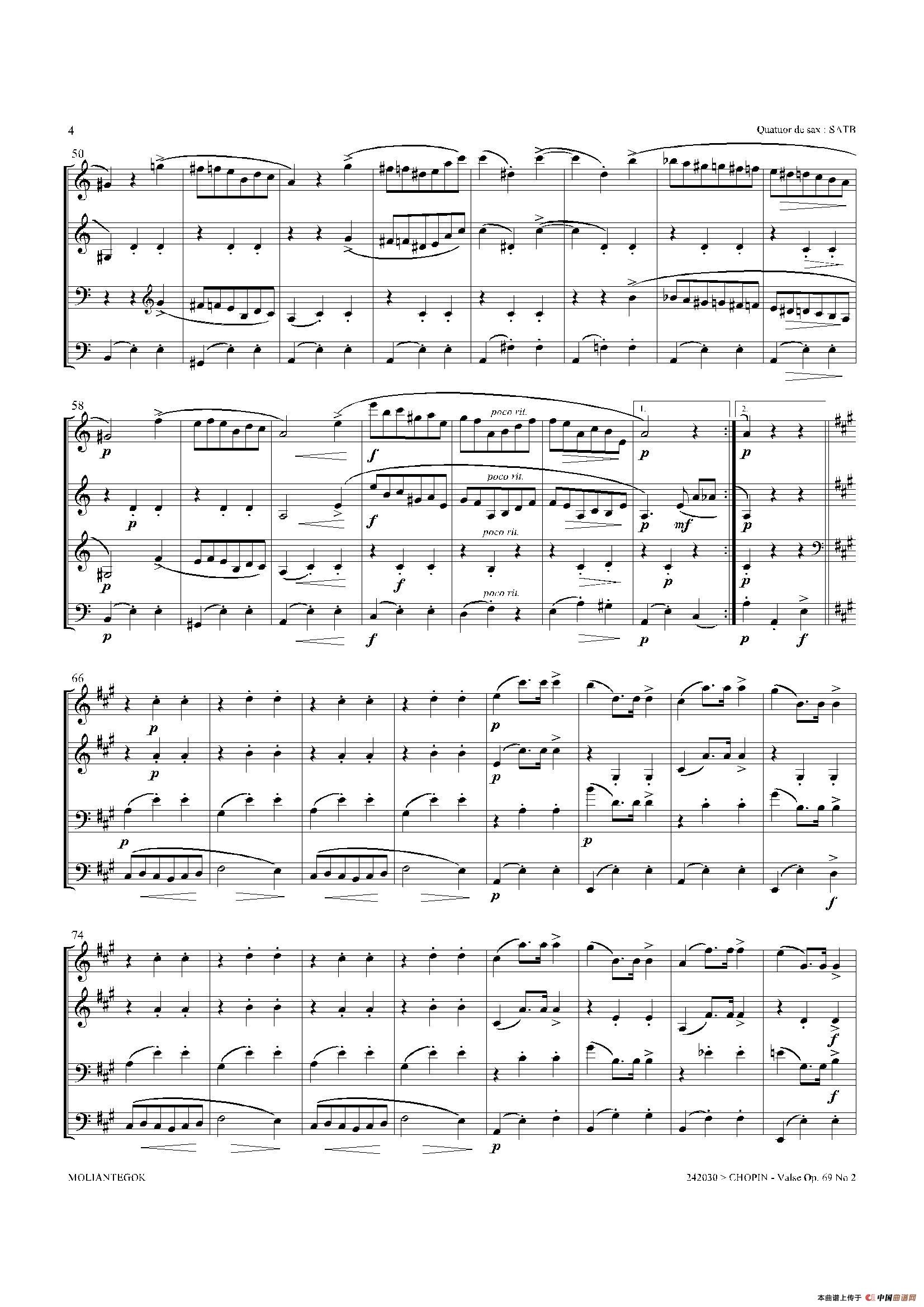 b小调圆舞曲 Op.69 No.2 （四重奏总谱）