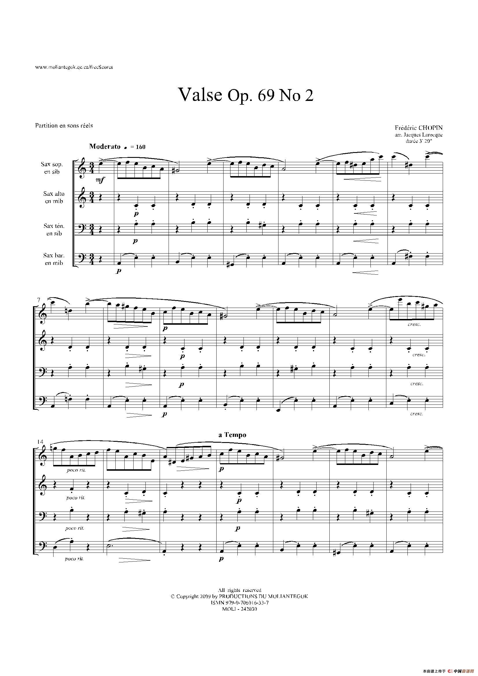 b小调圆舞曲 Op.69 No.2 （四重奏总谱）
