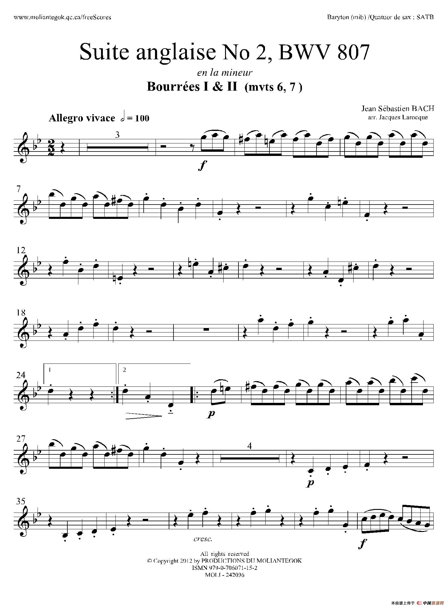 Suite anglaise No 2,BWV 807（法国组曲之二·布列舞曲）