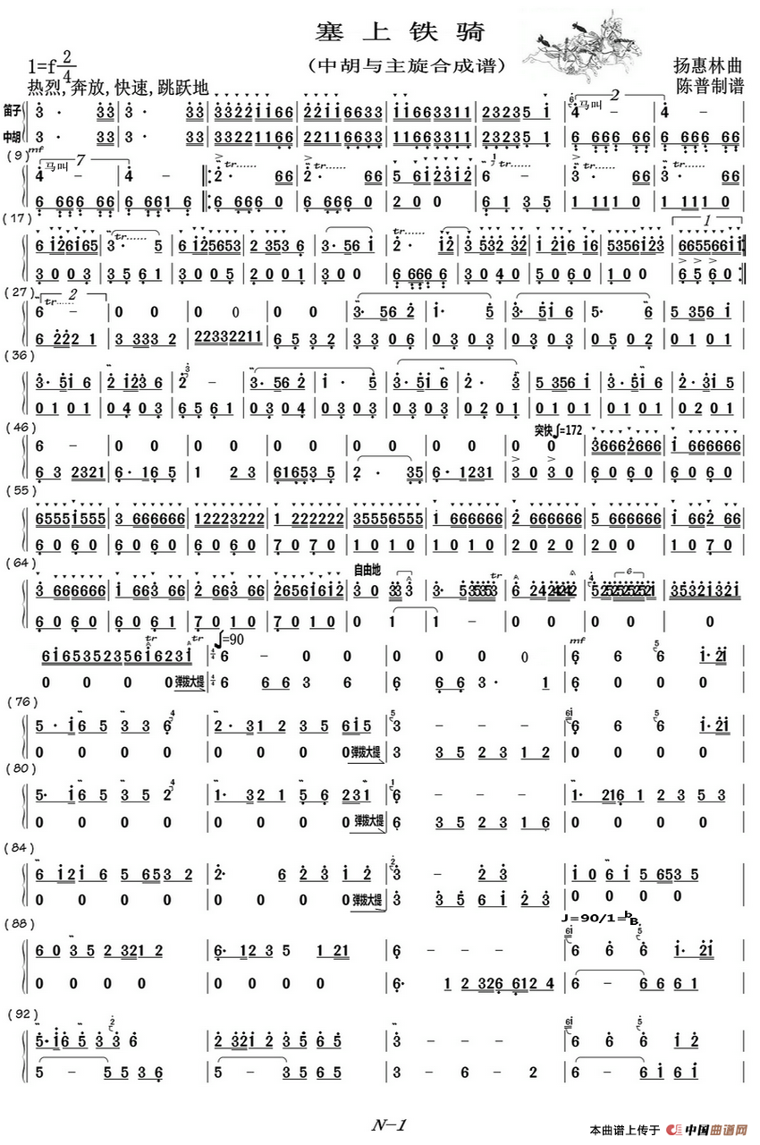 塞上铁骑（中胡与笛子主旋合成谱）