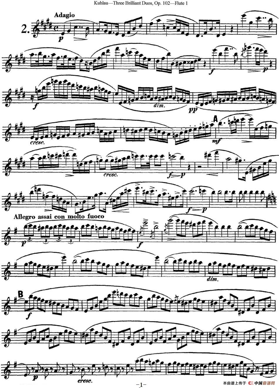 库劳长笛二重奏练习三段OP.102——Flute 1（NO.2）