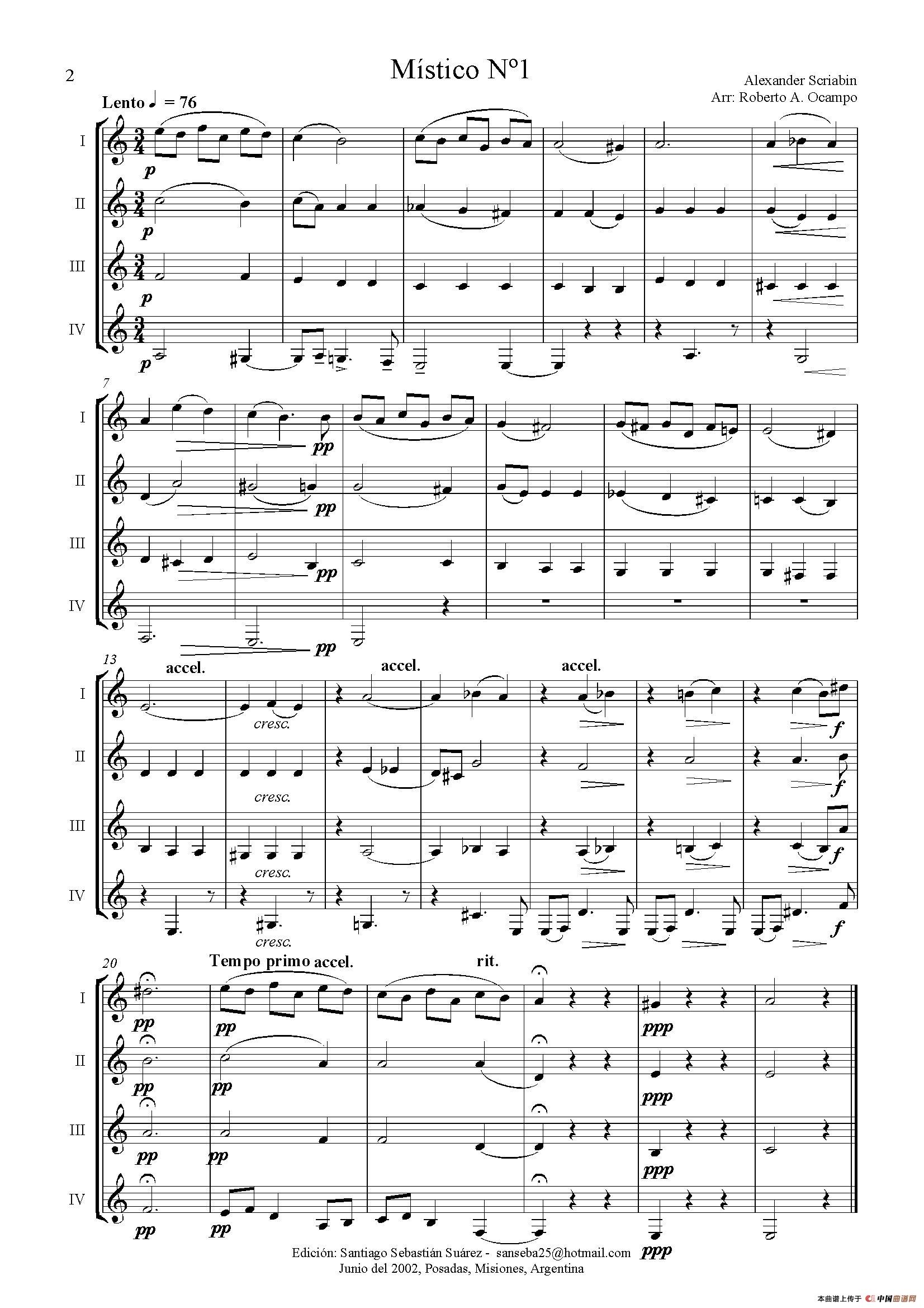Dos Piezas de Alexander Scriabin（单簧管四重奏）